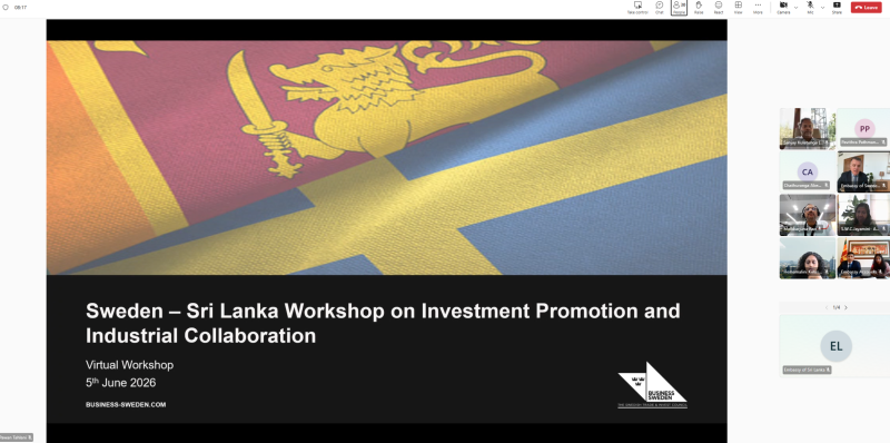 Sweden–Sri Lanka Virtual Workshop Showcases Investment Opportunities in Sri Lanka to Leading Swedish Businesses